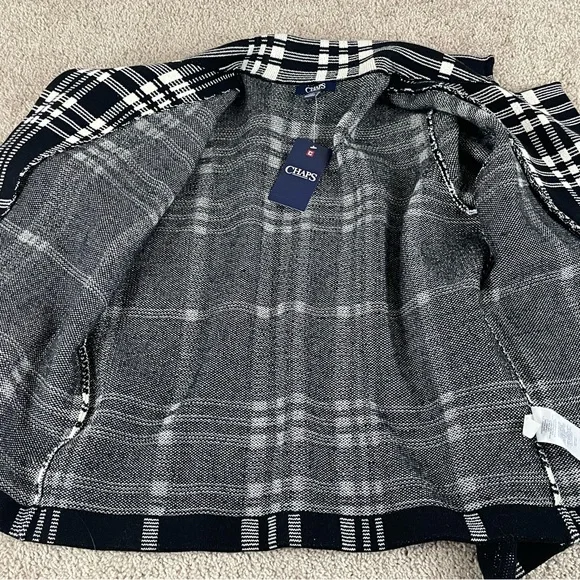 Chaps Sweater Jacket Women Large Black Plaid Asymmetrical Zip NWT T184 - Picture 11 of 12